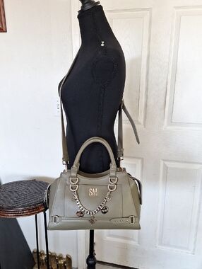 Steve Madden Charms Satchel Handbag Green Olive Vegan Leather